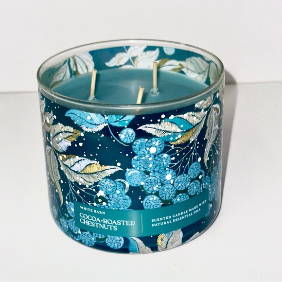 BBW Cocoa Roasted Chestnuts 3-wick candle Bath & Bodyworks White Barn scent - Picture 2 of 5